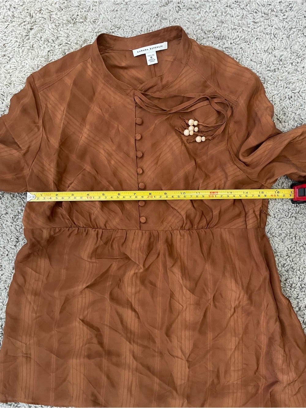 Banana Republic Rust-Brown Silk Button-Front Tunic- Petite Medium - Picture 9 of 12